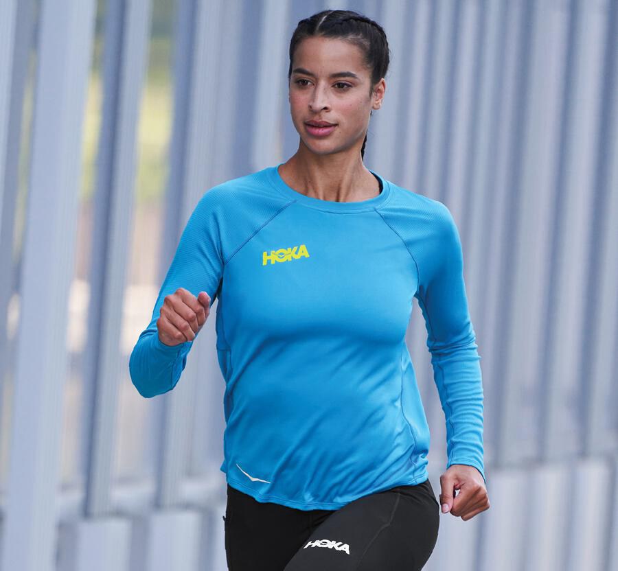 Hoka One One Performance Lång Sleeve Top Dam - Blå - YCWBK-3507